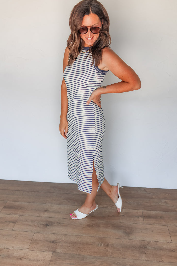 The Carolina Striped Midi Dress - One Eleven Olive Boutique