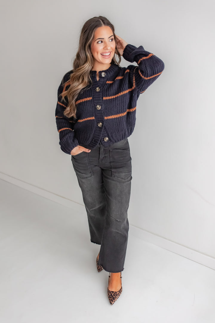 Chic striped button up sweater for fall & winter outfits