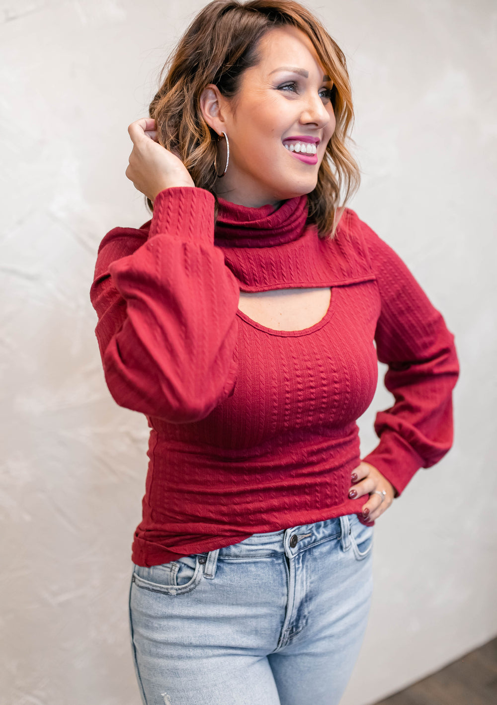 The Alayna Cutout Sweater - Wine - One Eleven Olive Boutique